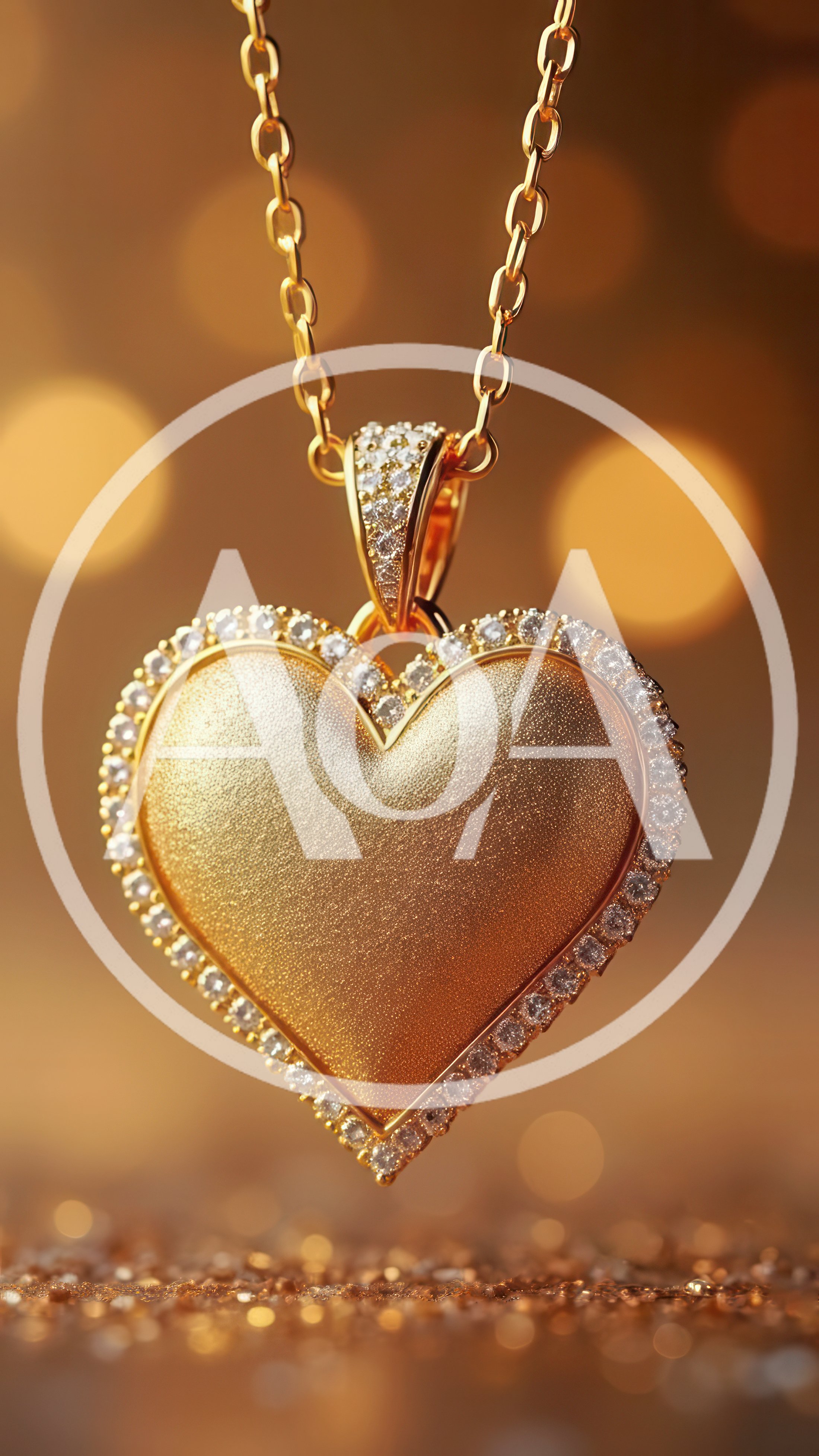 Golden Heart Pendant Necklace With Diamond Accents