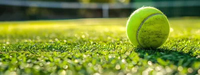 Tennis Ball Resting On A Lush Green Grass Court