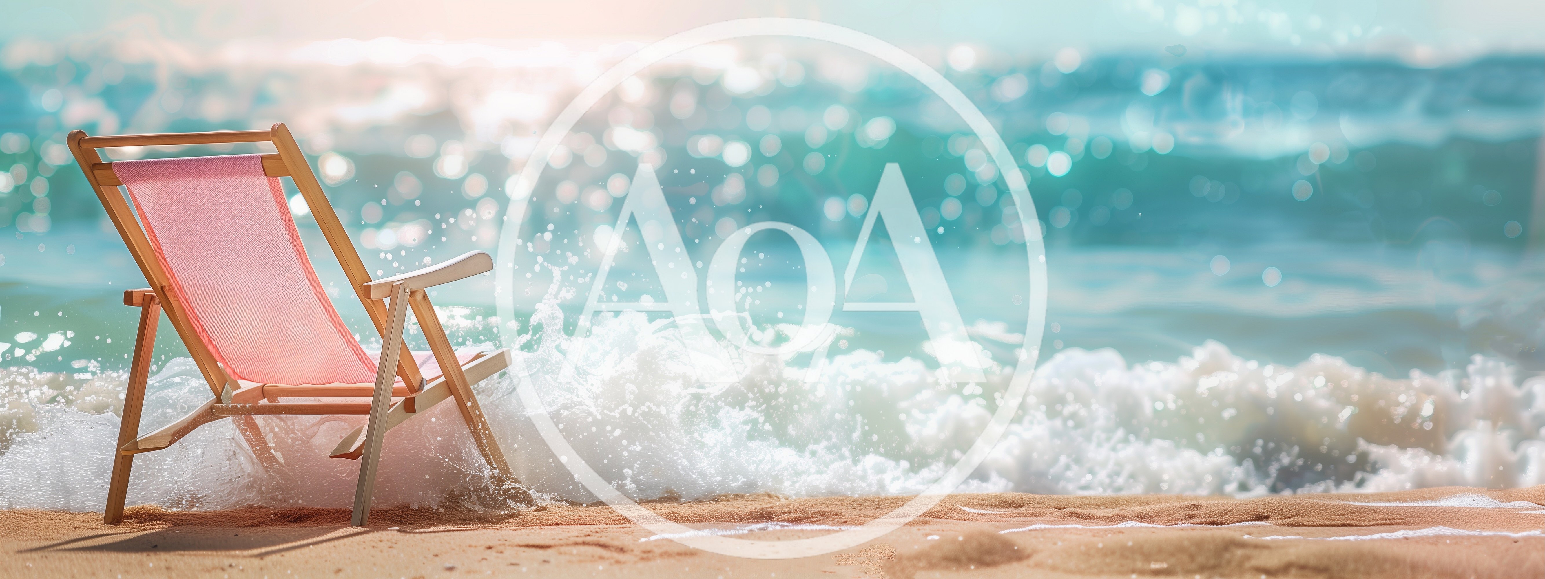 Pink Beach Chair On Sandy Shore With Crashing Waves