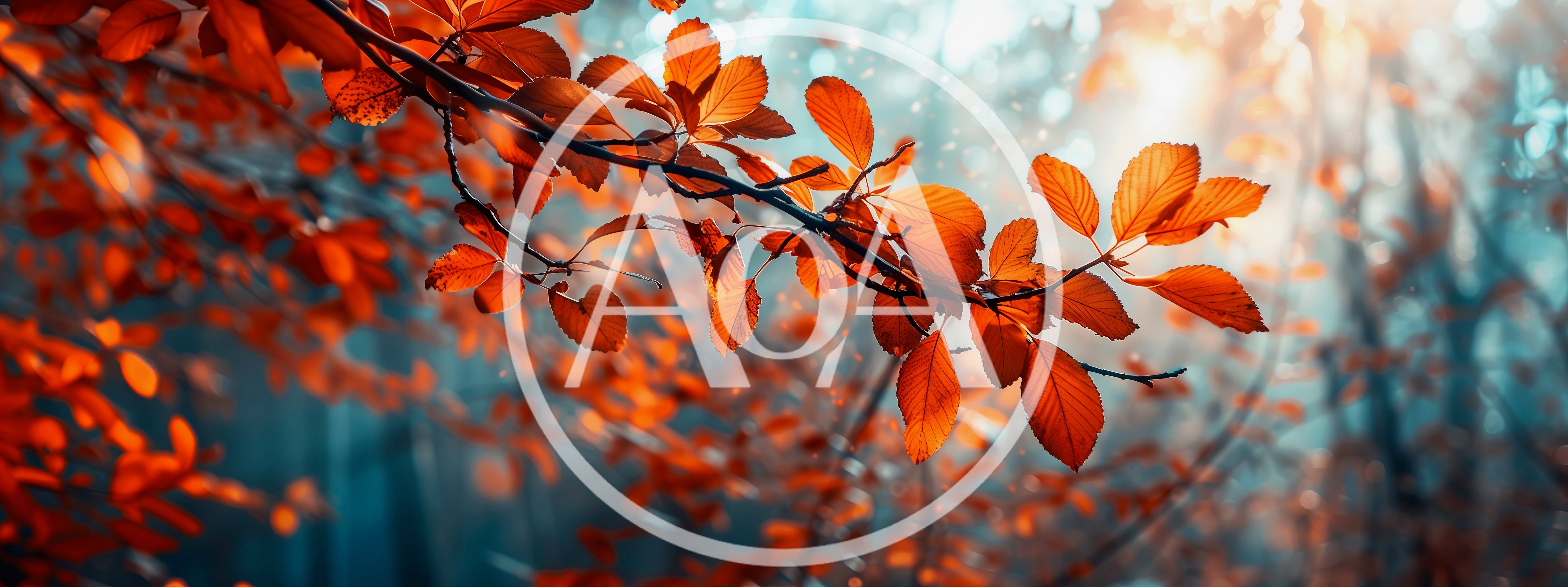 Autumn Leaves On A Branch In A Misty Forest