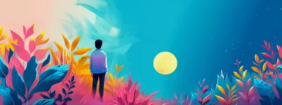 Man Standing Alone In A Vibrant Surreal Landscape