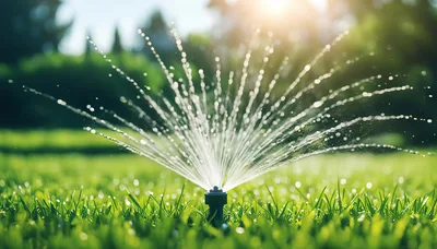 Lawn Sprinkler Spraying Water Over Green Grass