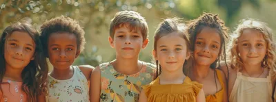 Diverse Group Of Children Standing Together Outdoors