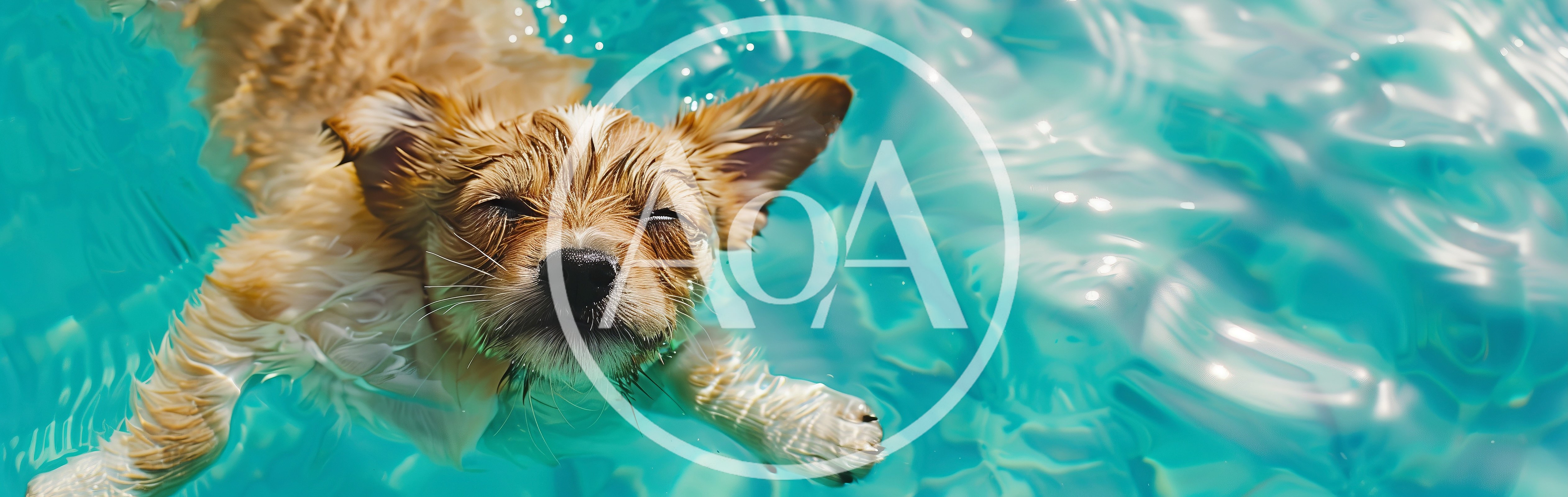 Cute Puppy Swimming In A Bright Blue Pool