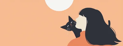 Minimalist Illustration Of A Girl With Her Black Cat