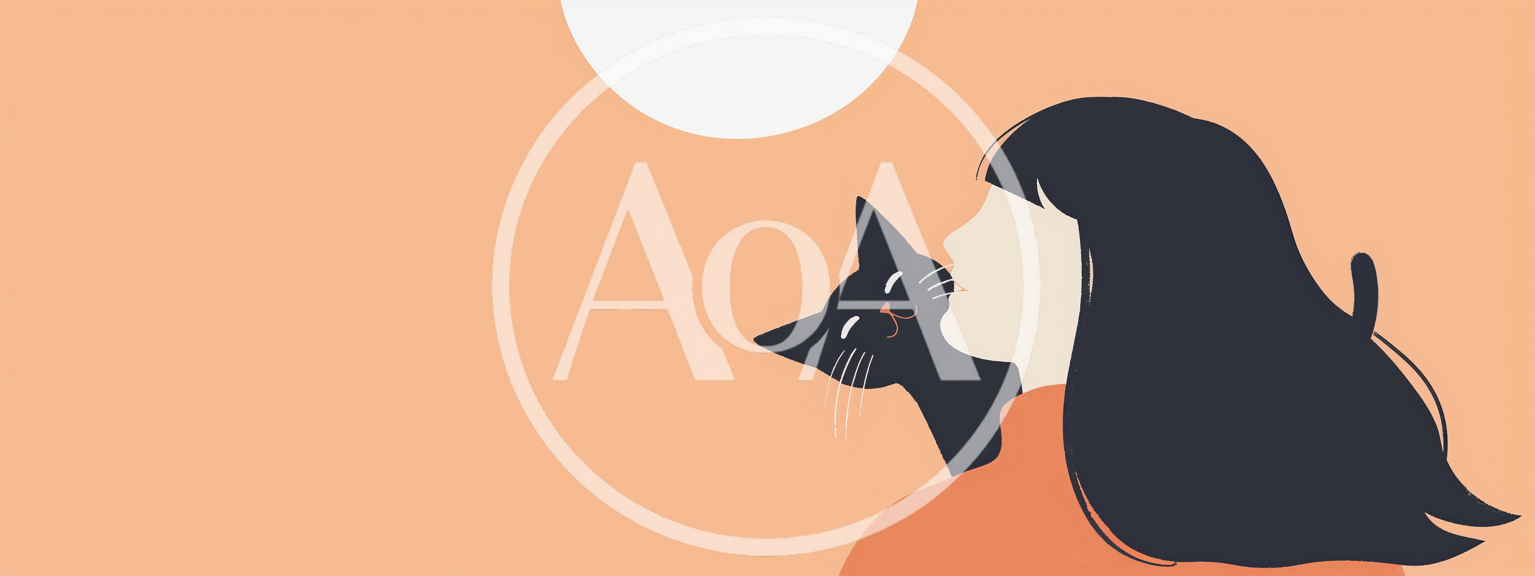 Minimalist Illustration Of A Girl With Her Black Cat