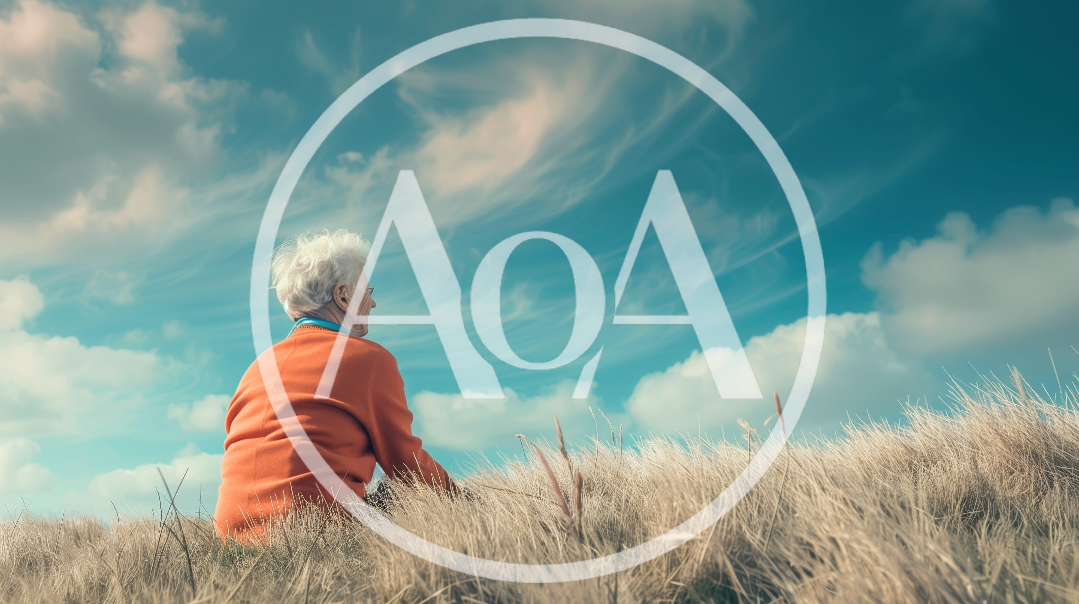 Elderly Woman Sitting Alone In A Grassy Field