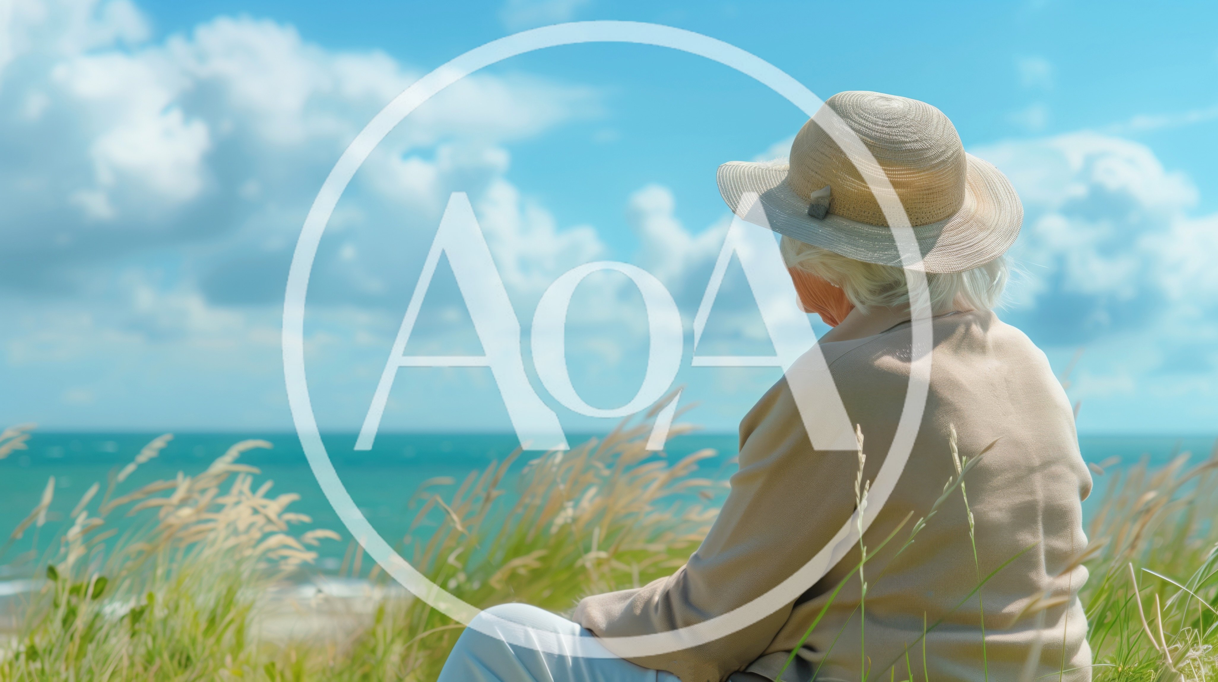 Elderly Woman Sitting Alone Overlooking The Ocean