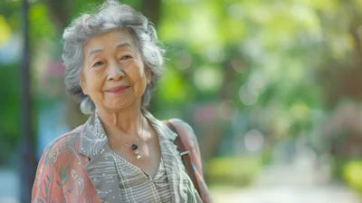 Portrait Of A Smiling Elderly Asian Woman Outdoors