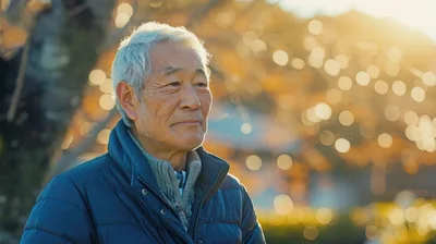 Portrait Of An Elderly Japanese Man Outdoors