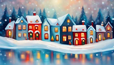 Cozy Winter Village Houses With Snow Covered Roofs