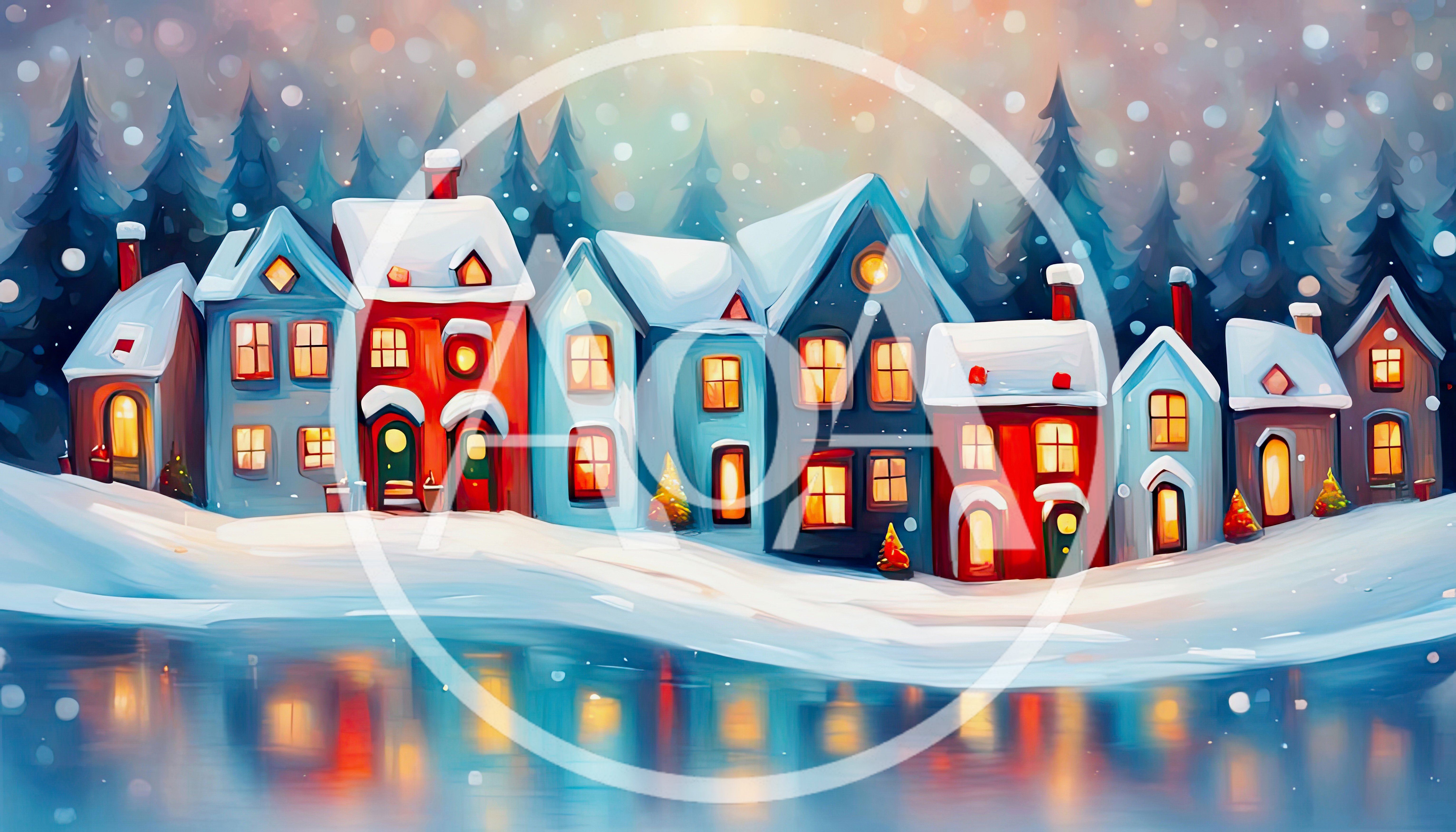 Cozy Winter Village Houses With Snow Covered Roofs