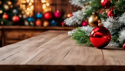Red Christmas Ornament on Wooden Table
