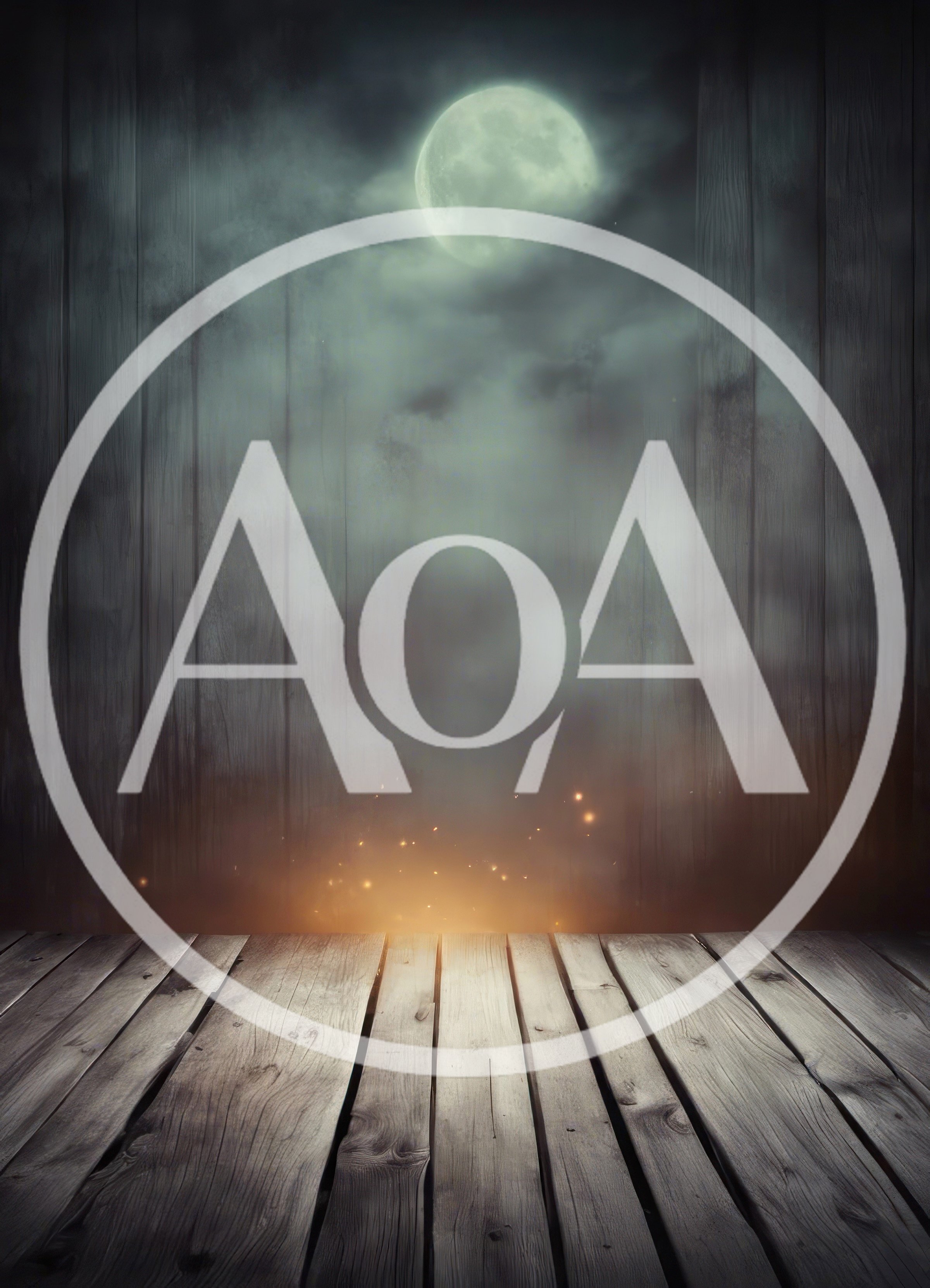 Wooden Floor Stage With Moonlit Foggy Background