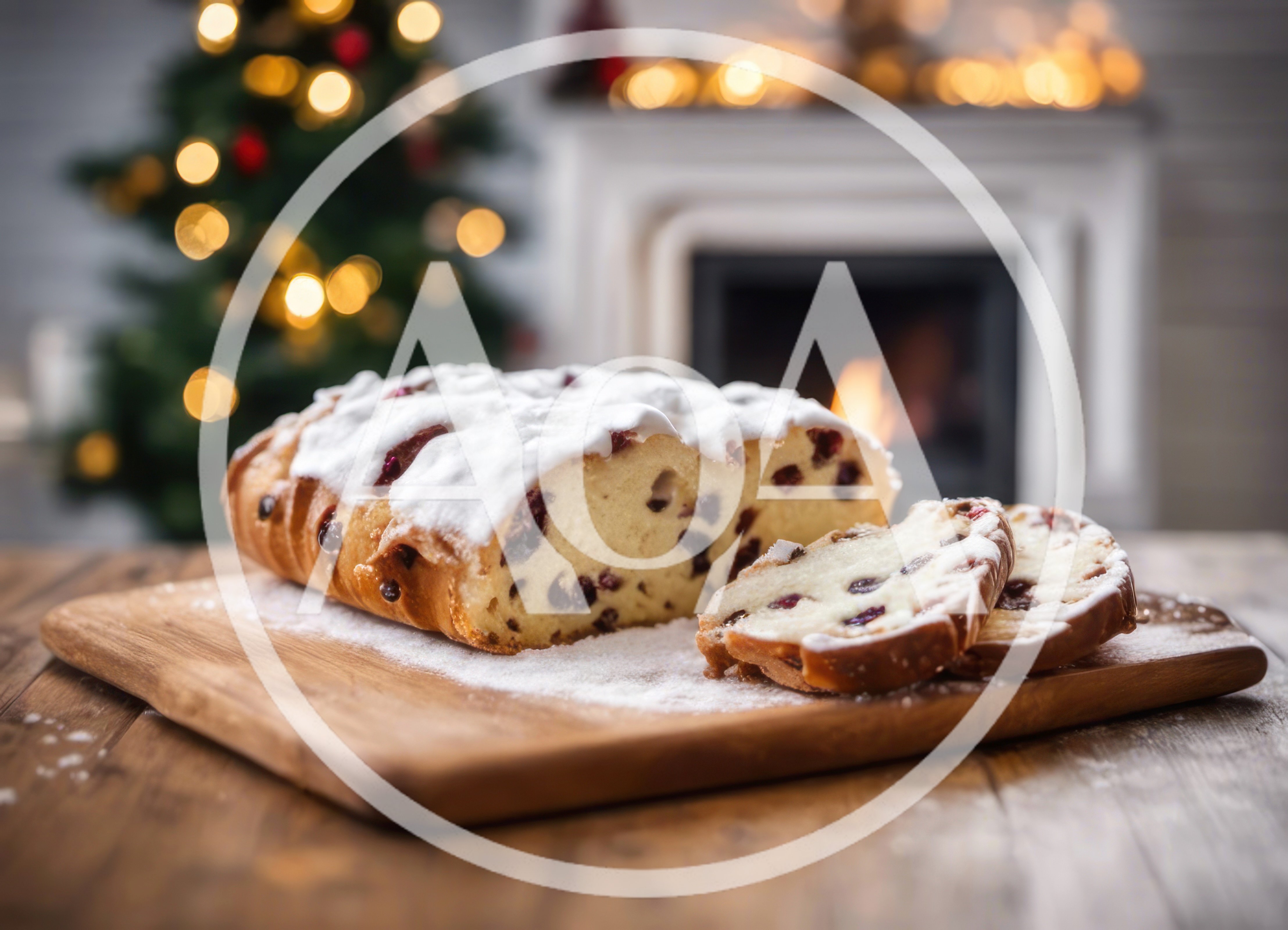Christmas Stollen Bread on Wooden Board