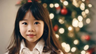 Portrait Of A Young Asian Girl Near Christmas Tree
