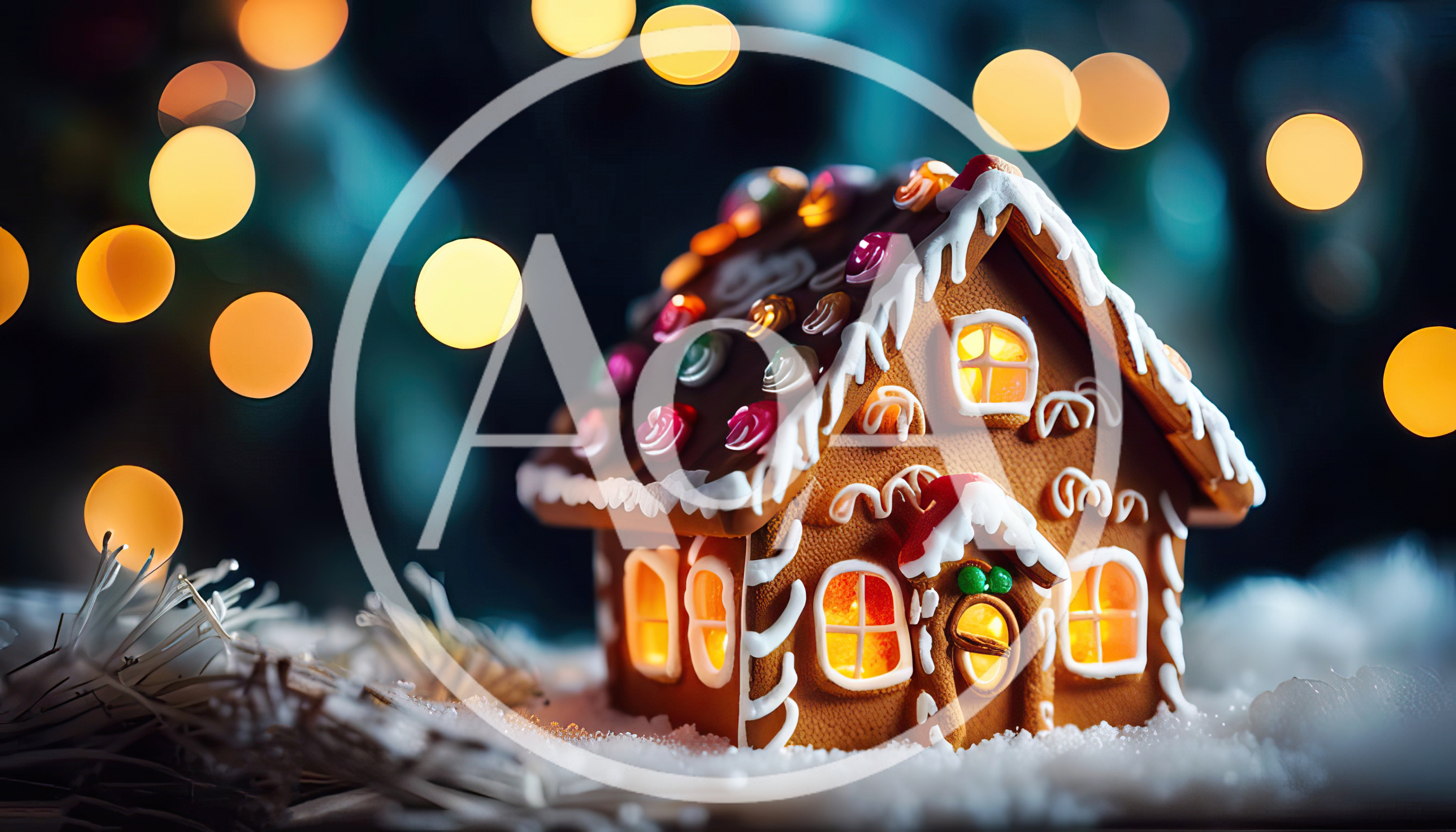 Illuminated Gingerbread House In Snowy Christmas Setting