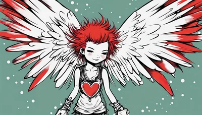 Anime Style Angel Character With Red Hair And Wings