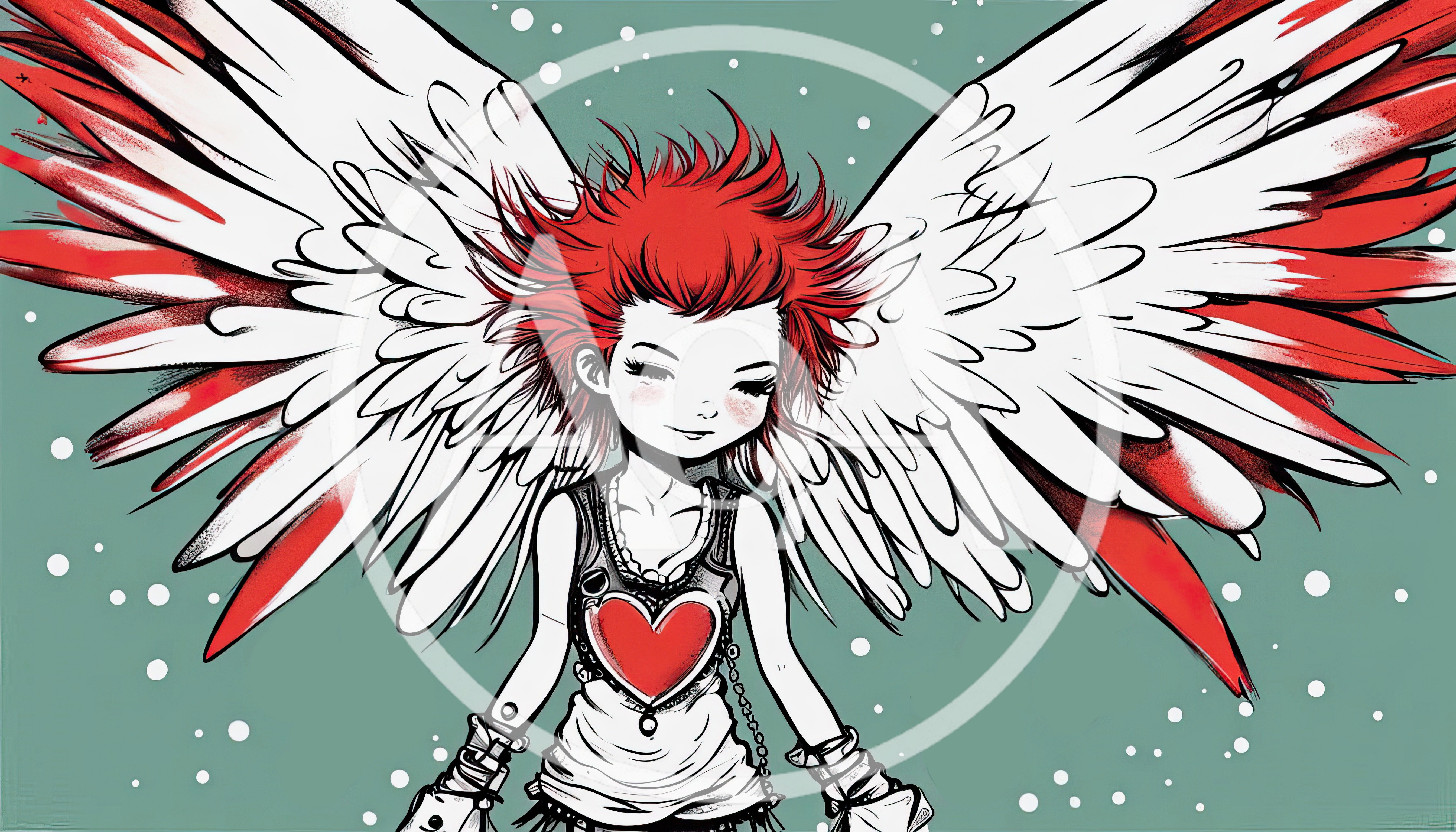 Anime Style Angel Character With Red Hair And Wings