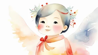 Watercolor Illustration Of A Cute Angel Child