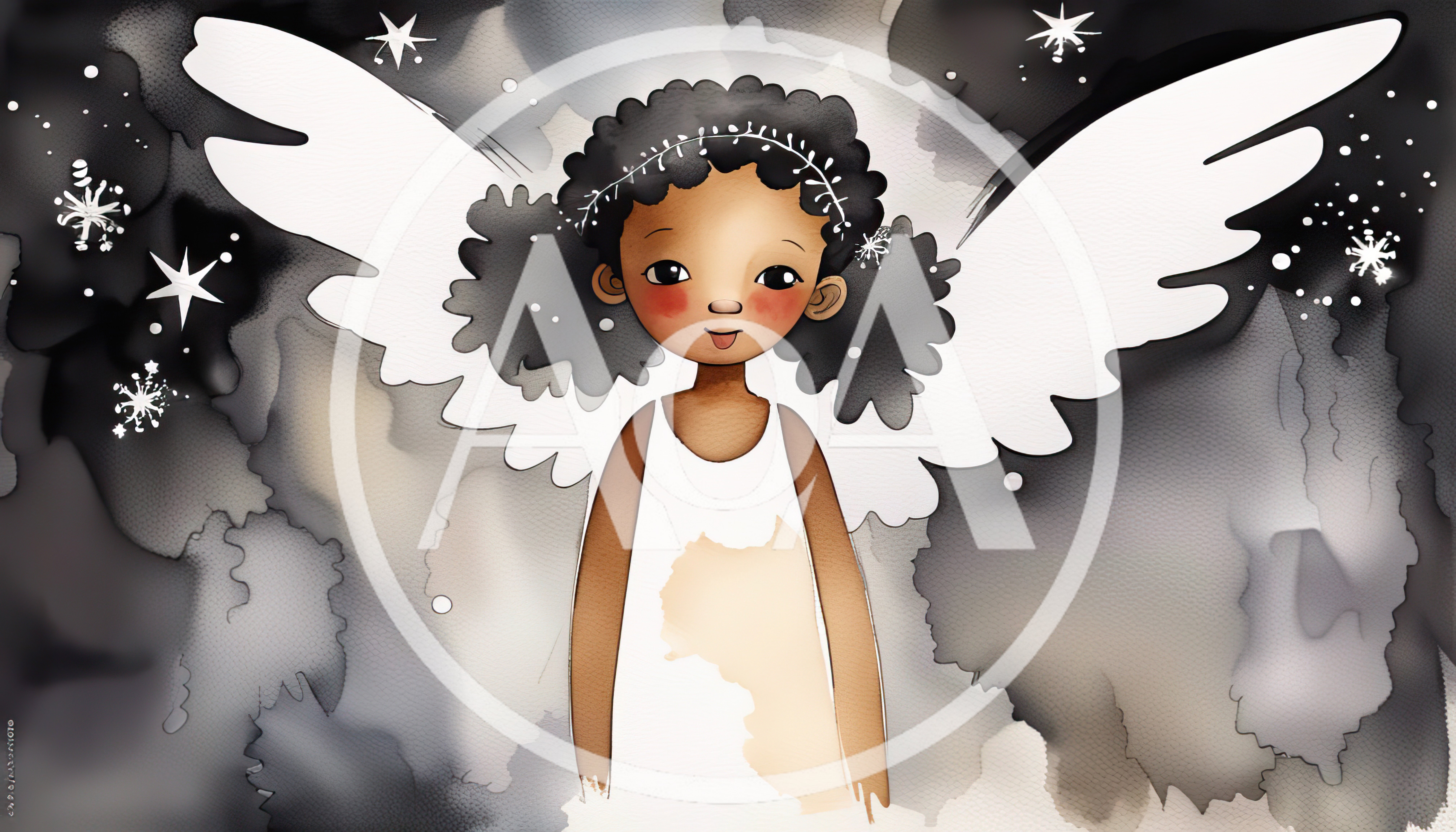 Whimsical Illustration Of A Young Black Angel