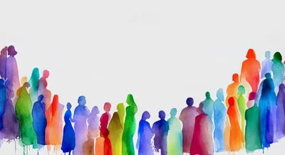 Watercolor Illustration Of A Diverse Crowd Of People