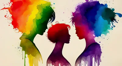 Watercolor Silhouettes Of A Family In Profile