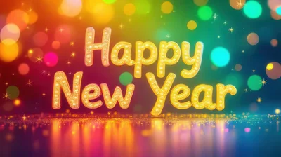 Golden Happy New Year Text With Bokeh Background
