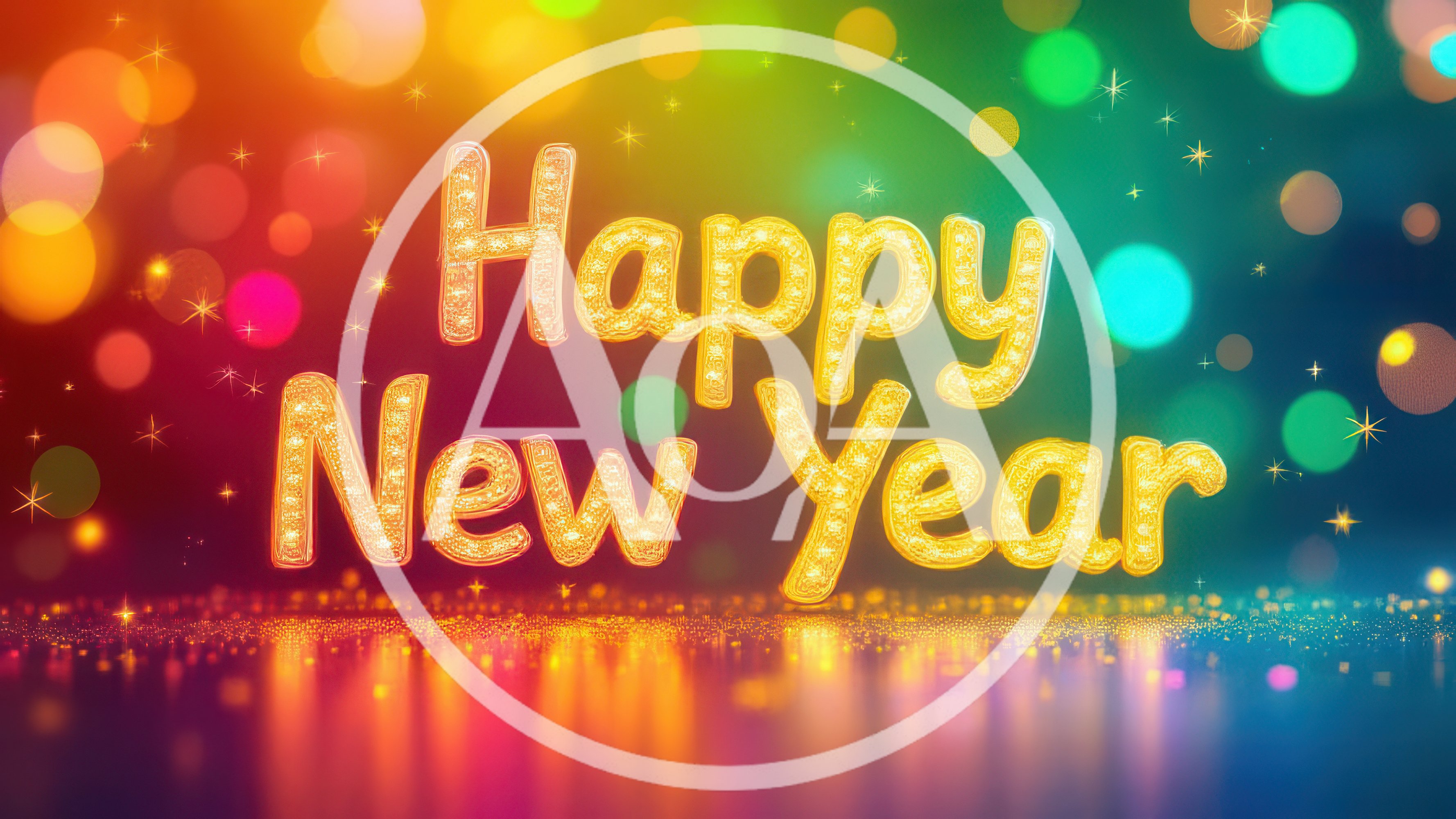 Golden Happy New Year Text With Bokeh Background