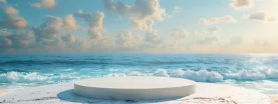 Empty White Circular Podium On A Sunny Beach