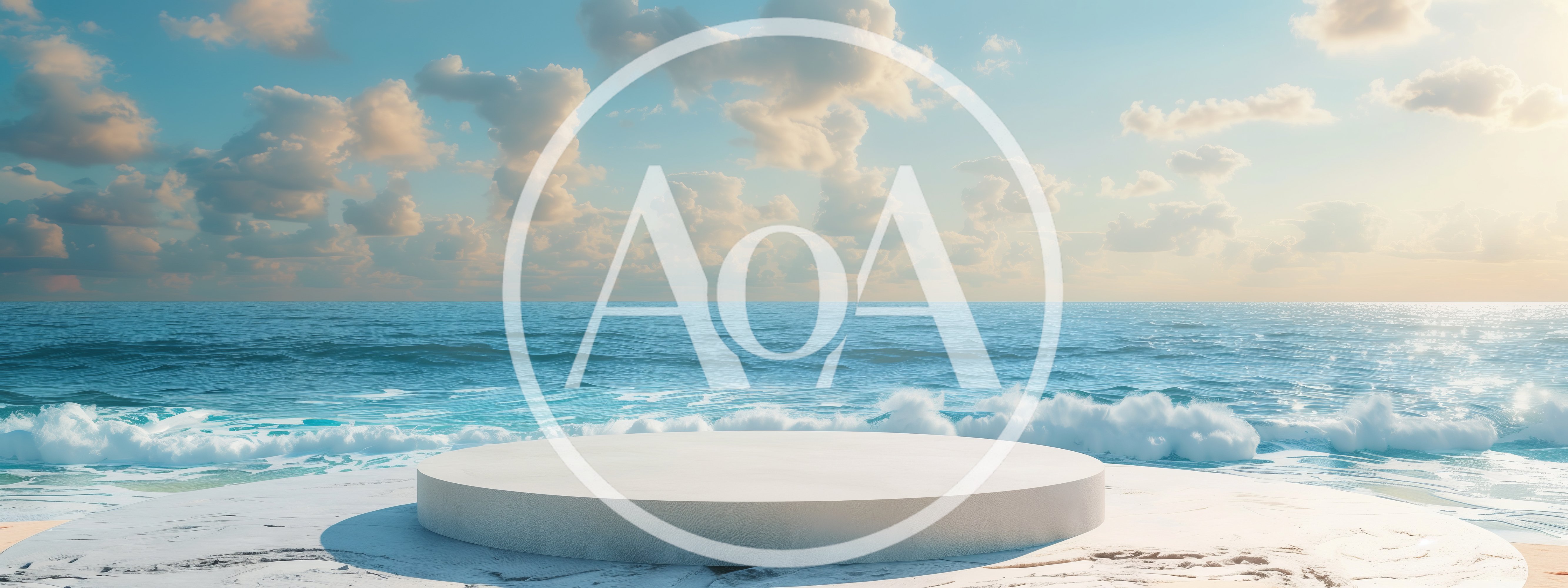Empty White Circular Podium On A Sunny Beach
