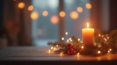 Christmas Candle With Pine Branches And Ornaments
