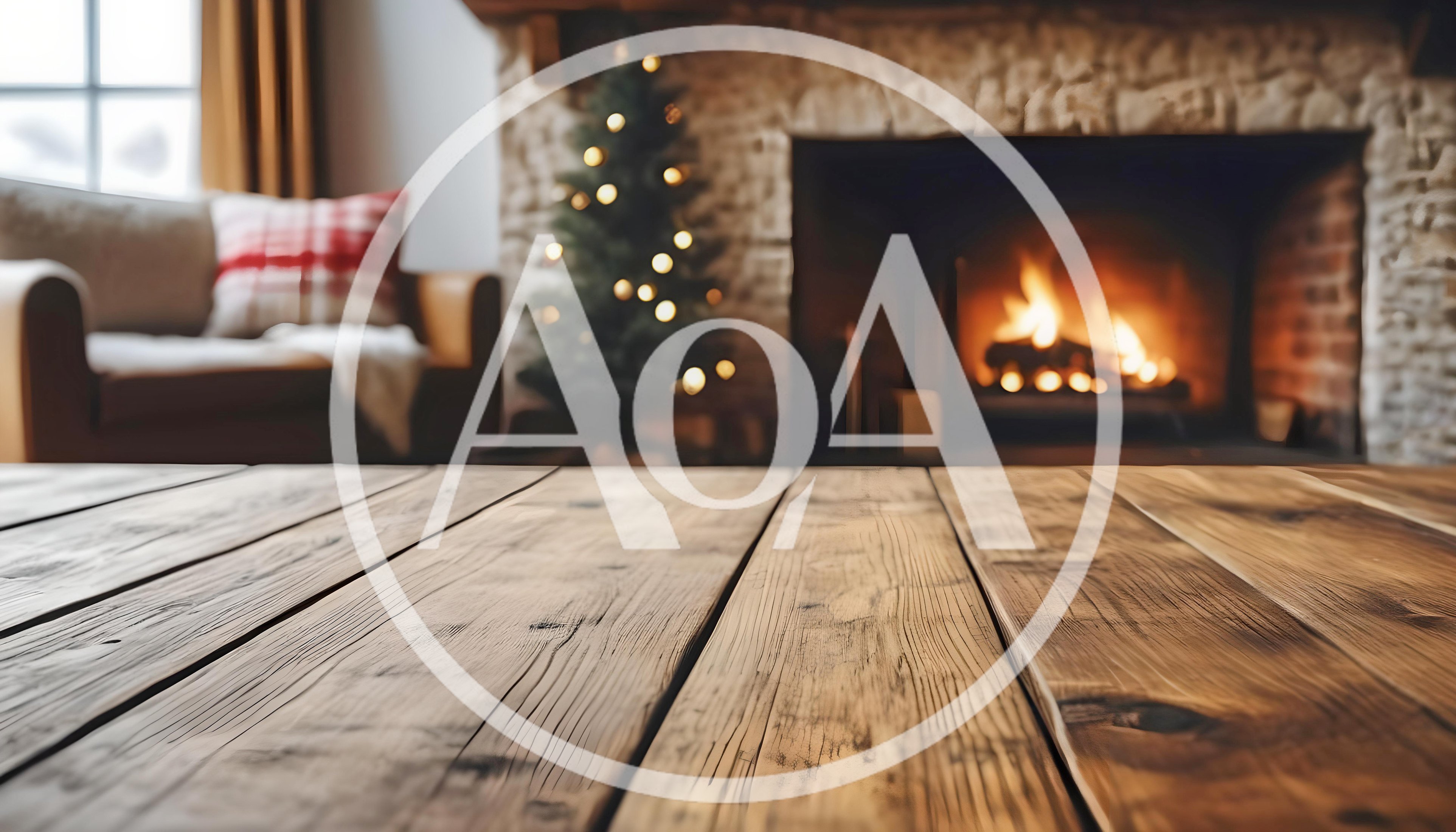Wooden Table Surface In Cozy Christmas Living Room