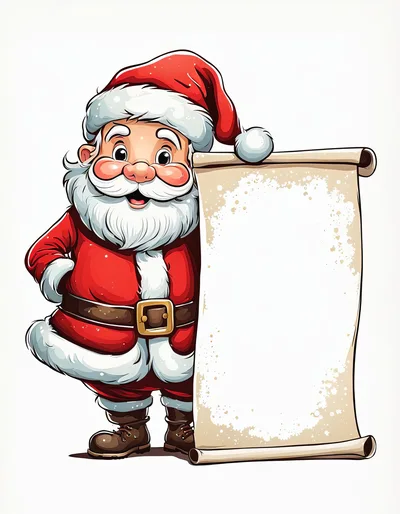 Cartoon Santa Claus Holding A Blank Scroll