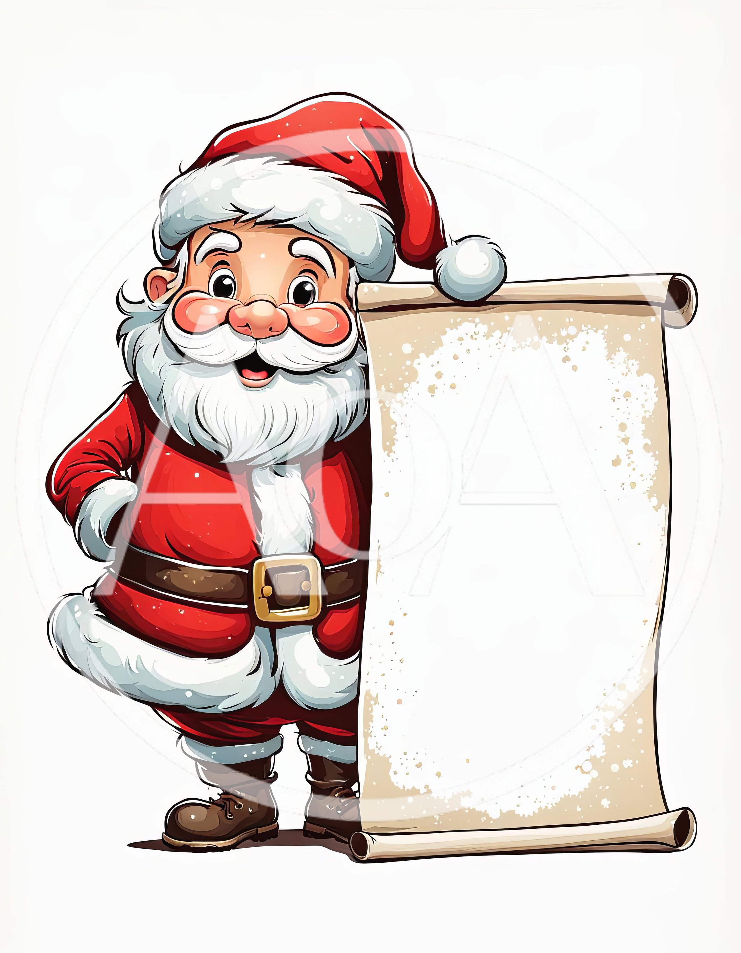 Cartoon Santa Claus Holding A Blank Scroll