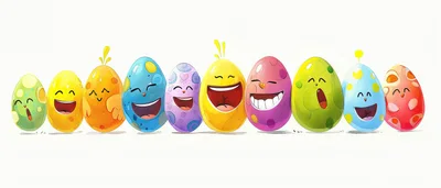 Cartoon Easter Eggs With Happy Faces