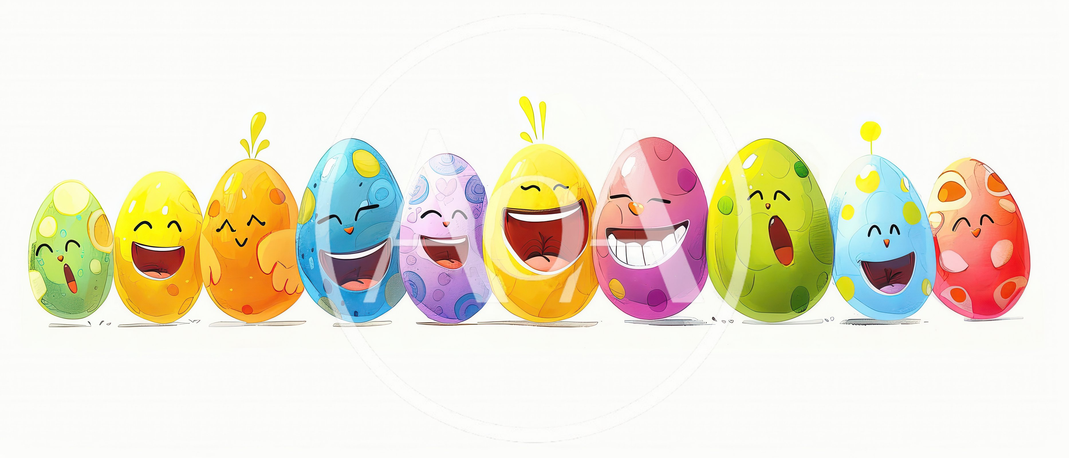 Cartoon Easter Eggs With Happy Faces