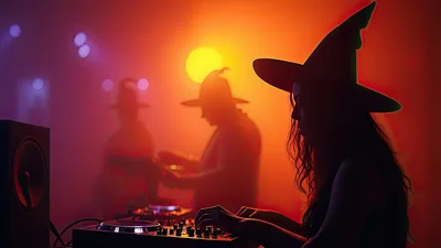Witch DJ Performing at Halloween Nightclub Party