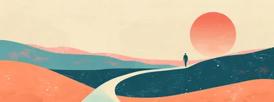 Minimalist Illustration Of A Lone Traveler Walking