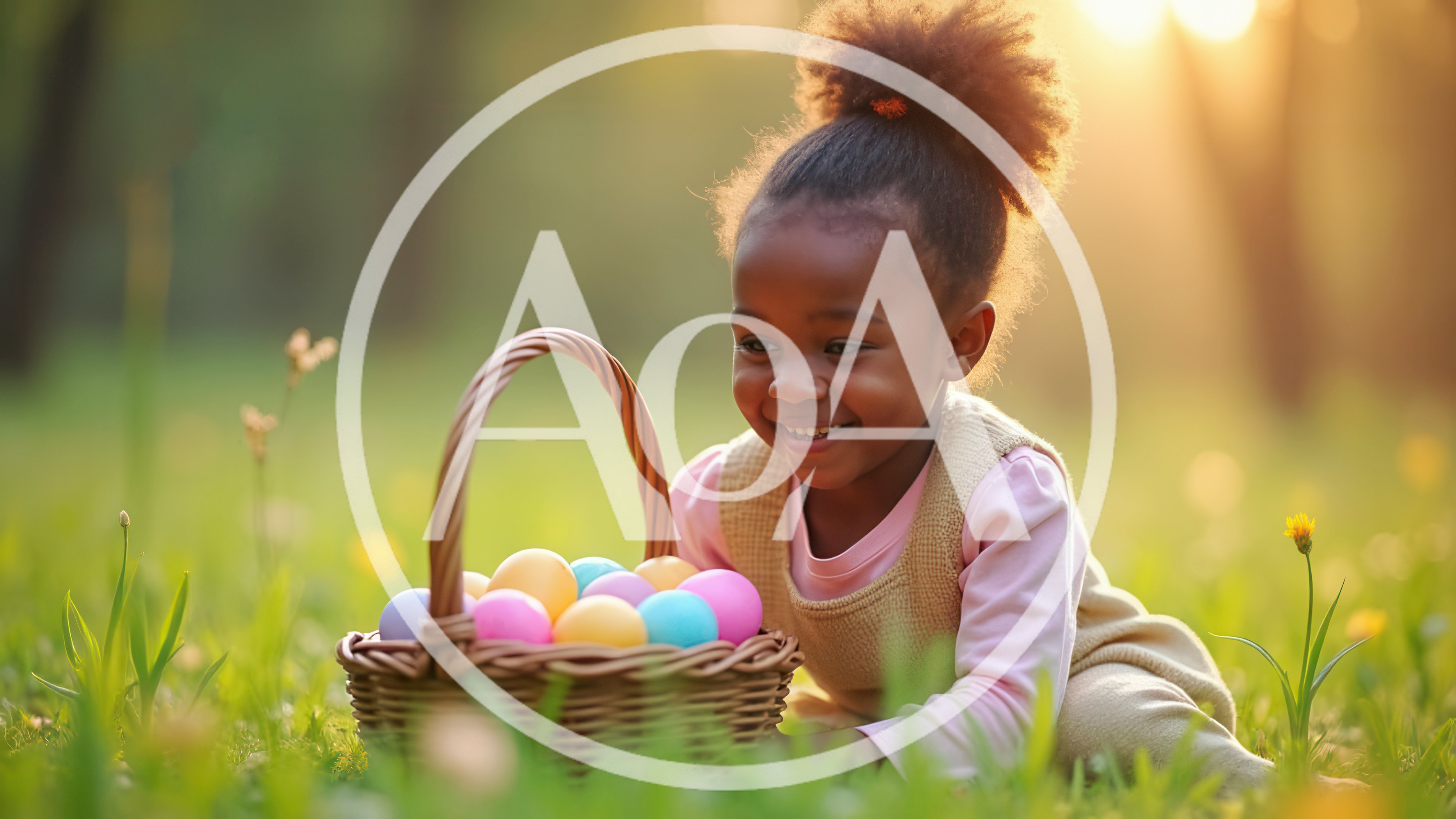 Happy Young Girl Collecting Colorful Easter Eggs
