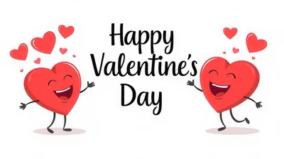 Happy Valentine Day Greeting Card With Cartoon Hearts