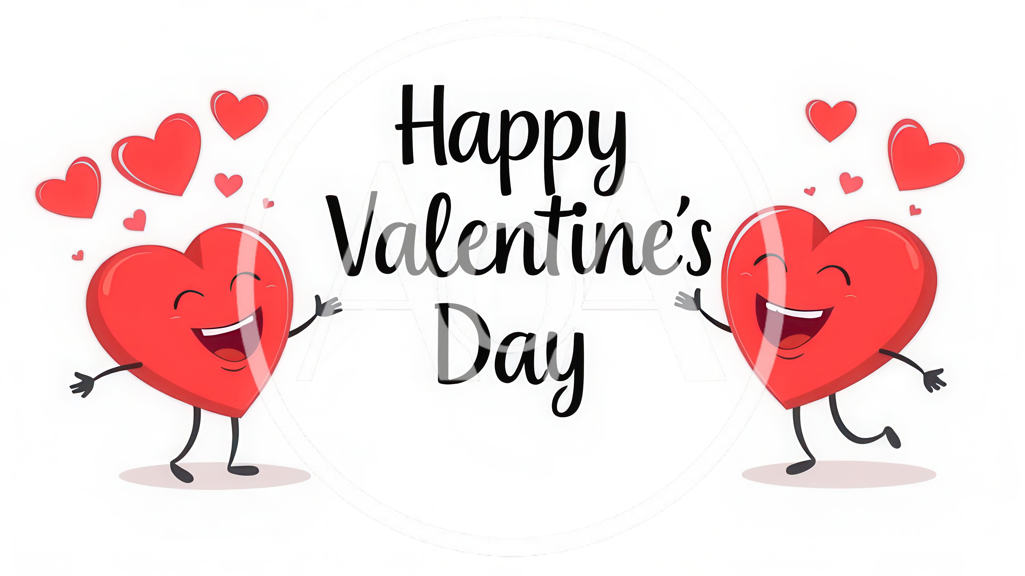 Happy Valentine Day Greeting Card With Cartoon Hearts