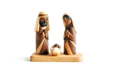 Wooden Nativity Scene Figurines On White Background