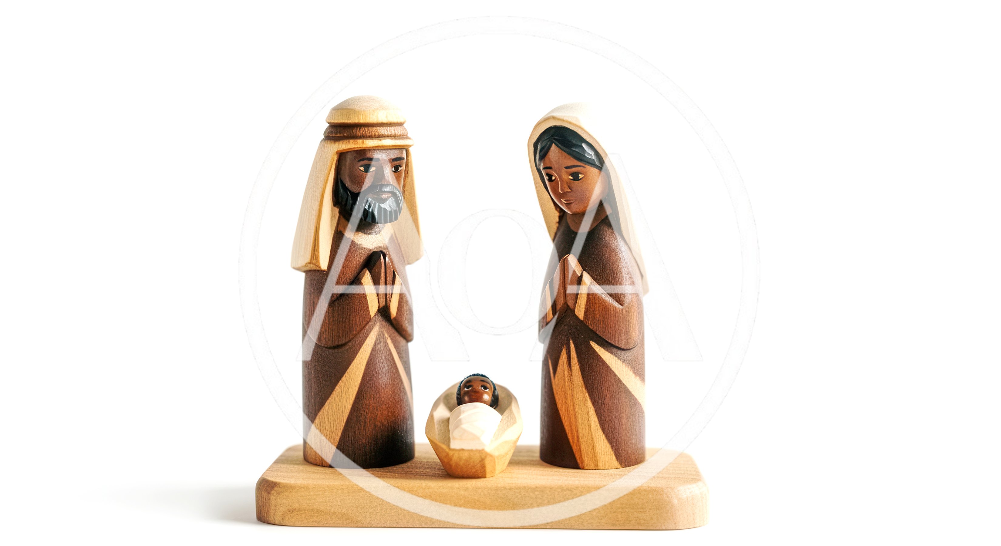Wooden Nativity Scene Figurines On White Background