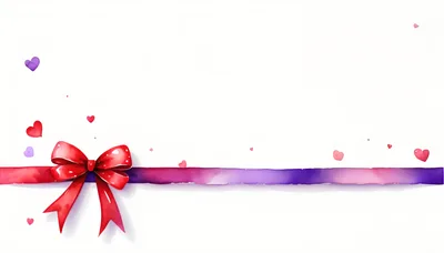Watercolor Red Ribbon Bow With Floating Hearts