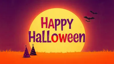 Happy Halloween Text With Full Moon Background