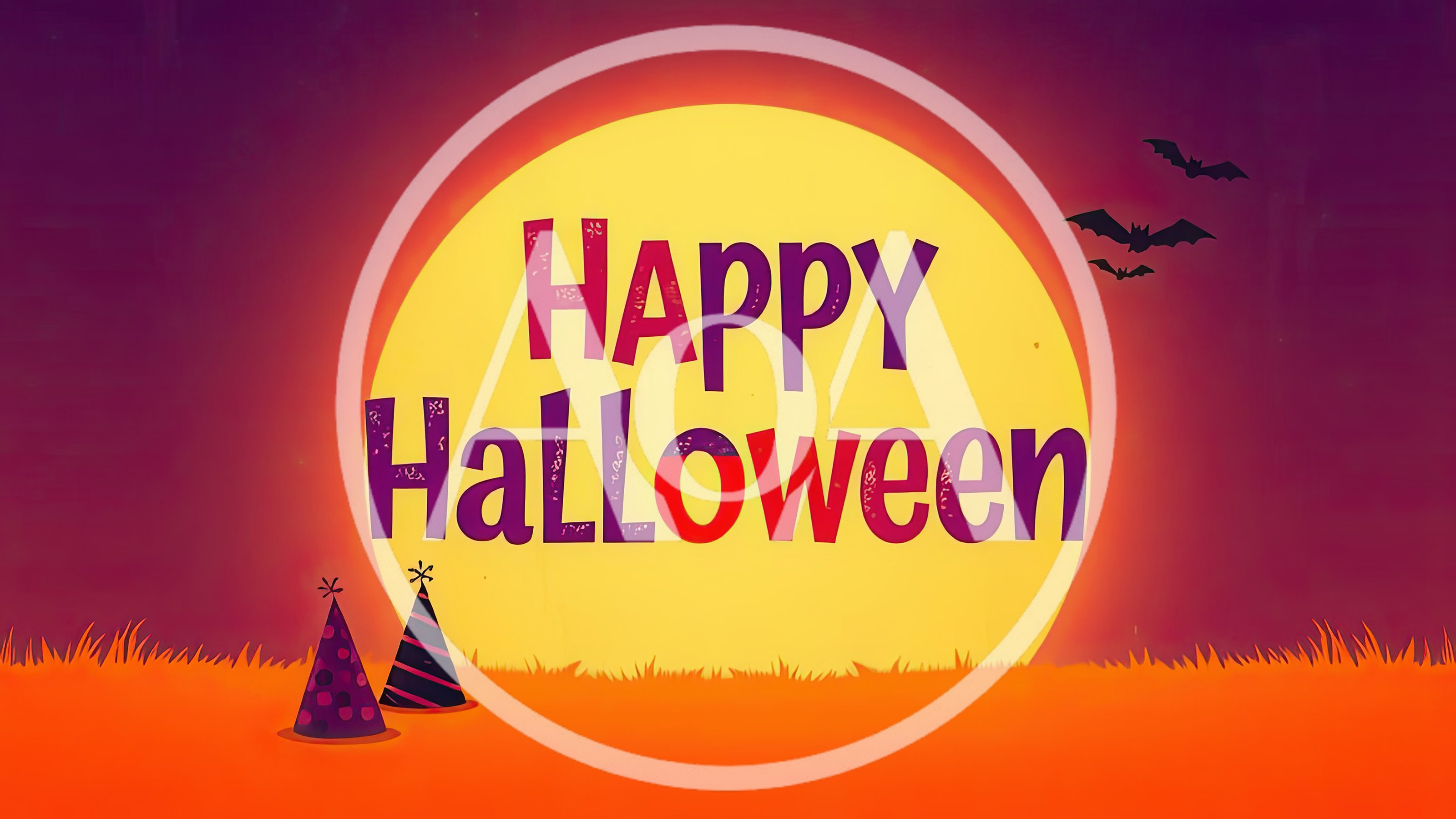 Happy Halloween Text With Full Moon Background