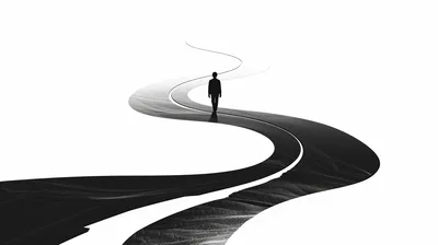 Silhouette Of A Person Walking Along A Winding Path