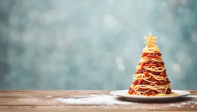 Spaghetti Christmas Tree On A Wooden Table