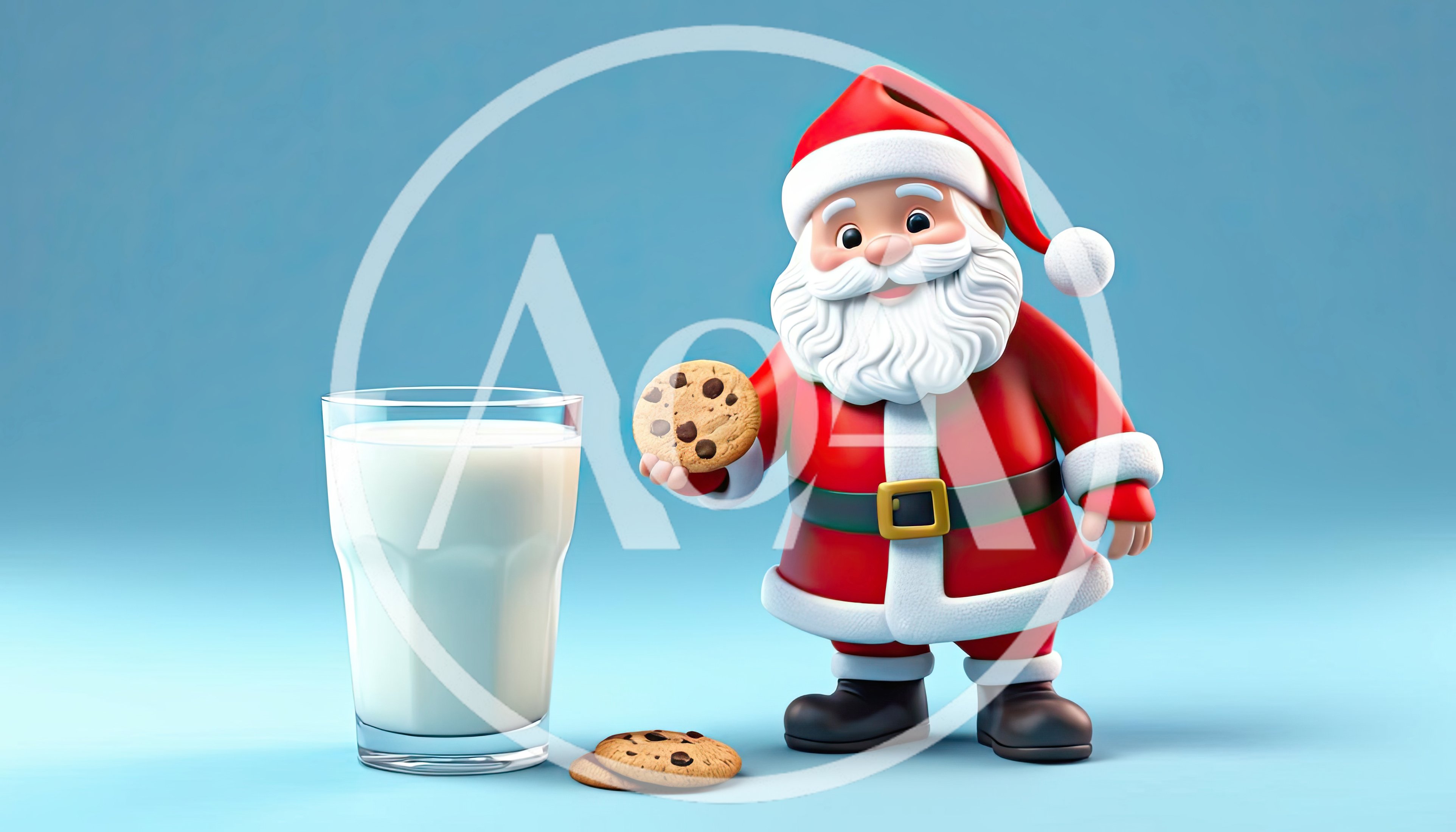 3D Cartoon Santa Claus Holding A Chocolate Chip Cookie